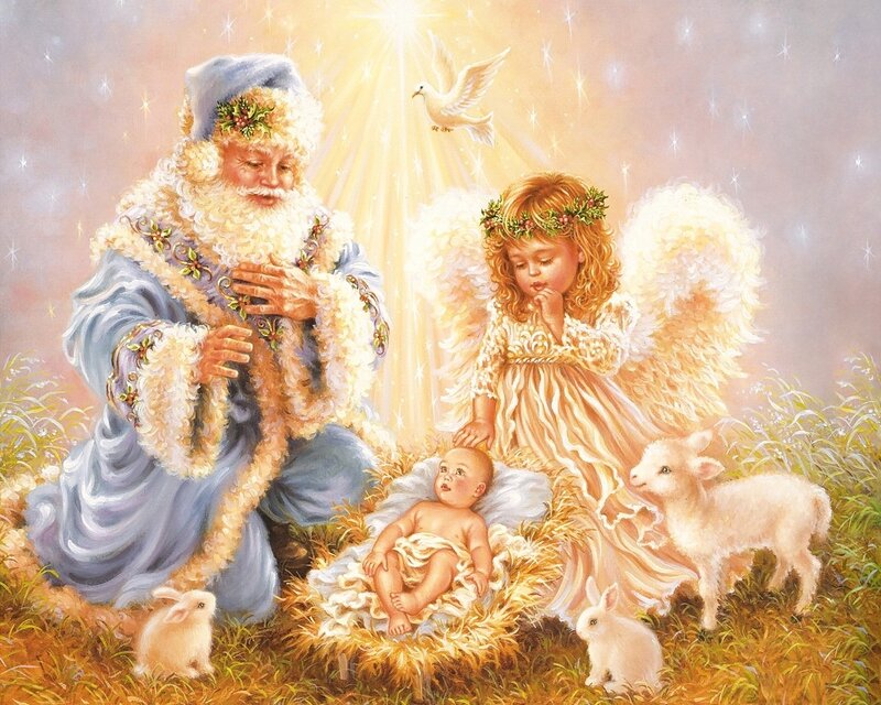 Baby Jesus in Manger — Gold, Serene, Painting