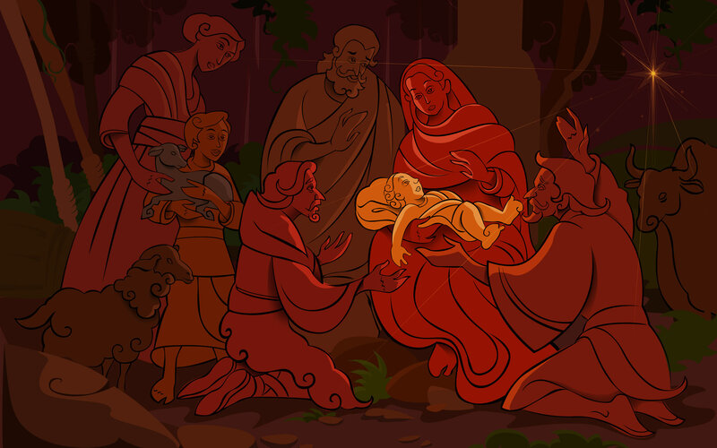 Baby Jesus in Manger — Red, Serene