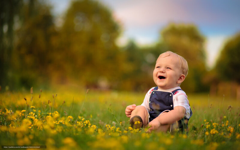 Baby Laughing in Field — Yellow