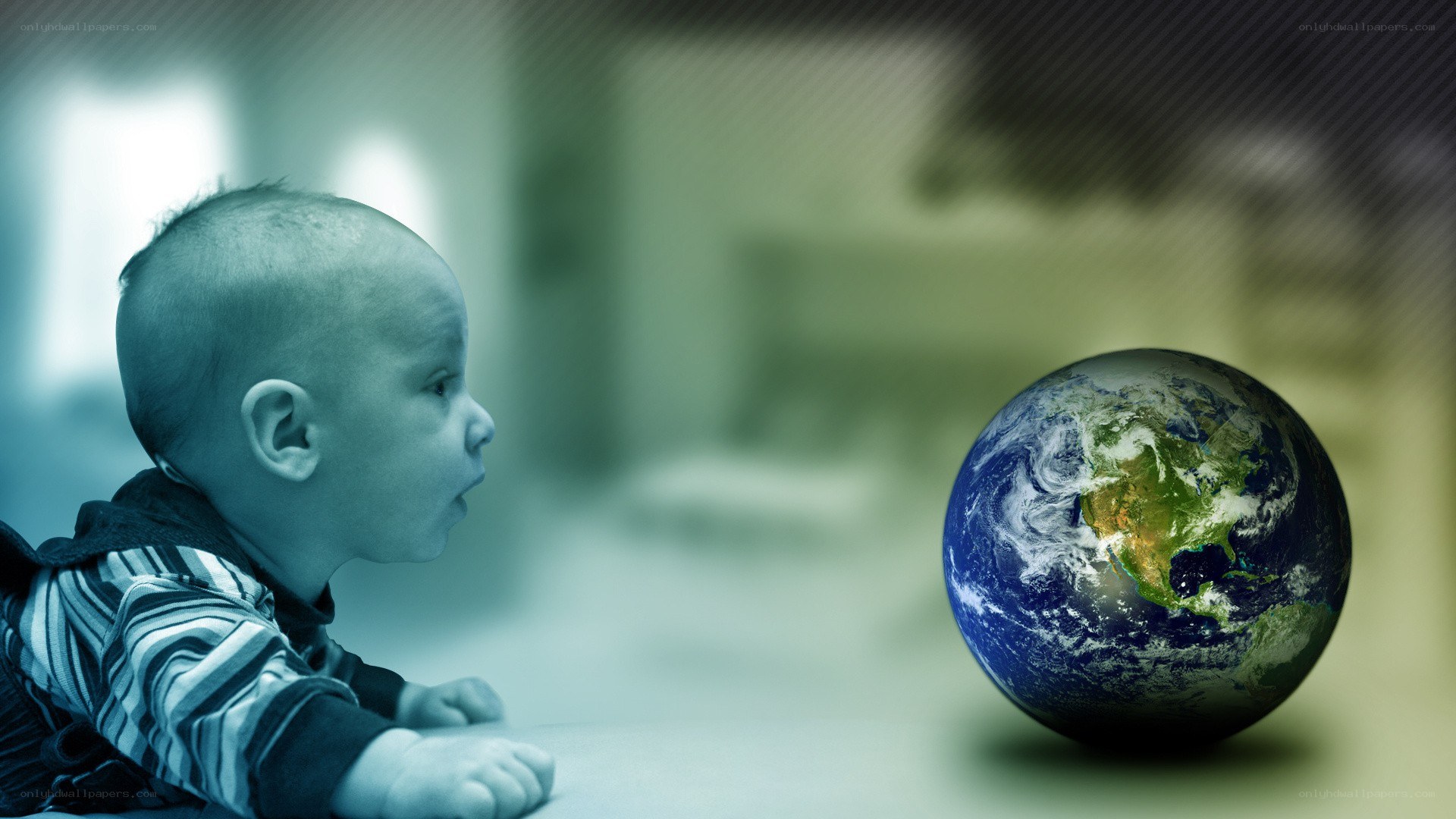 Baby looking at Earth