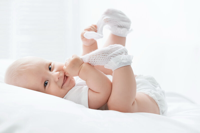 Baby Lying on Back — White, Calm, Photograph, Socks