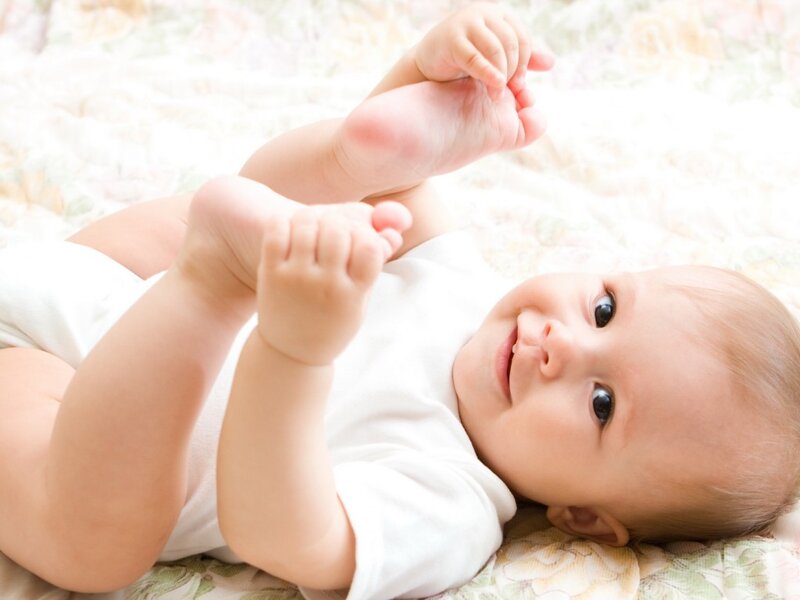 Baby Lying on Back — White, Calm, Photograph