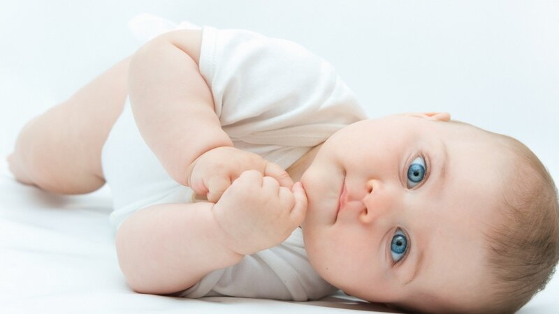 Baby Lying on Back — White, Calm, Photograph, White Onesie, Blanket