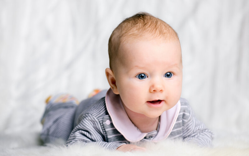 Baby Lying on Stomach — Gray