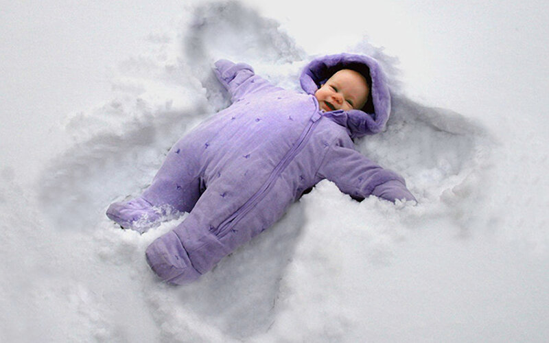 Baby Making Snow Angel — White