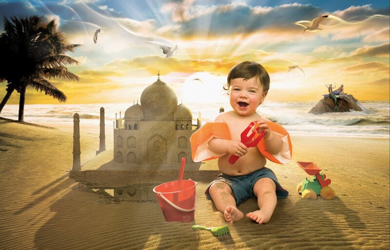 Baby on Beach — Yellow