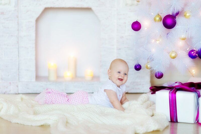 Baby on Blanket — White