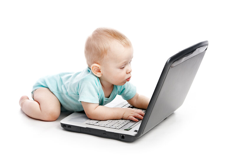 Baby on Laptop — White