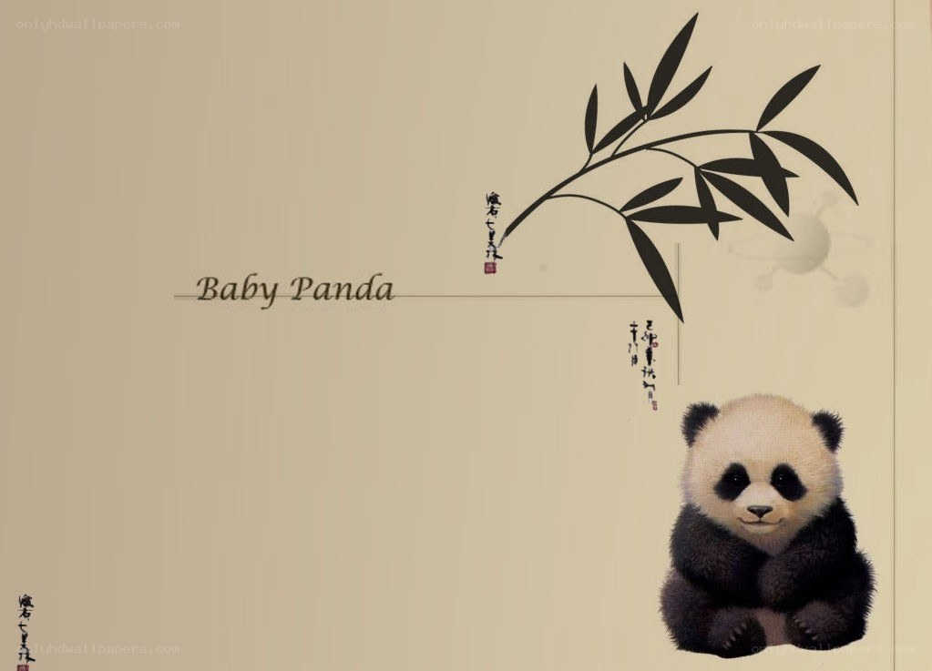 Baby panda with bamboo