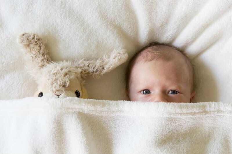 Baby Peeking from Blanket — White