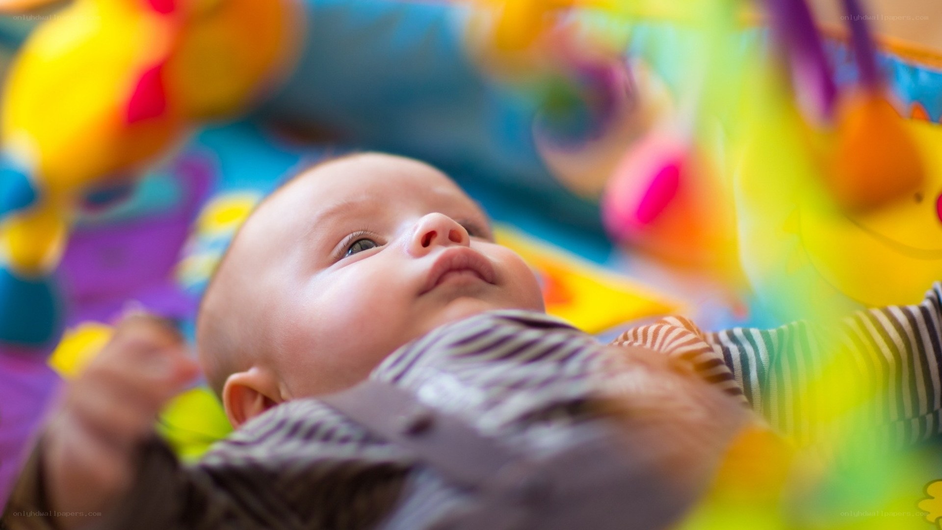 baby playing with colorful toys