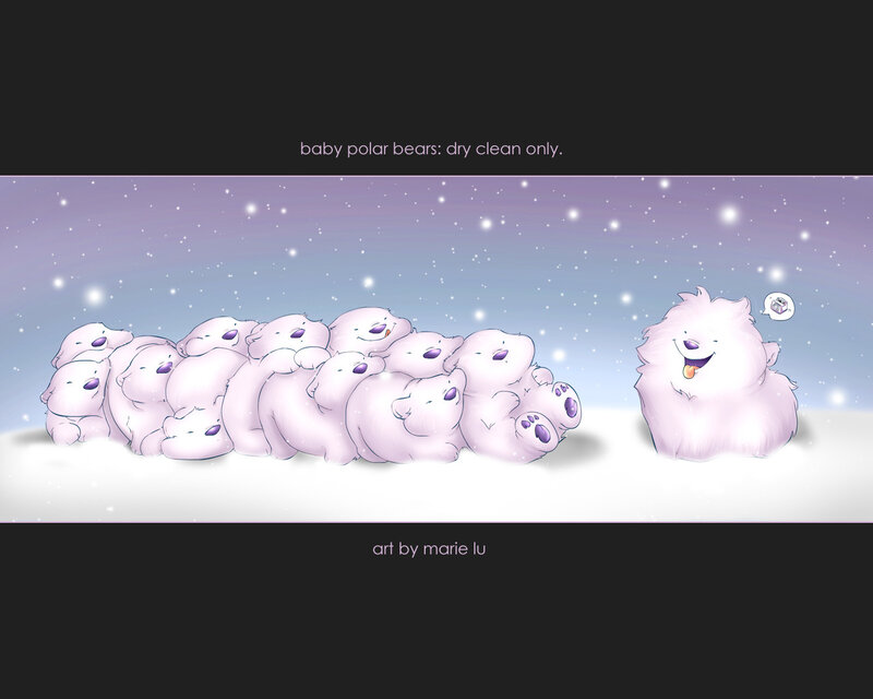 Baby polar bears in snow