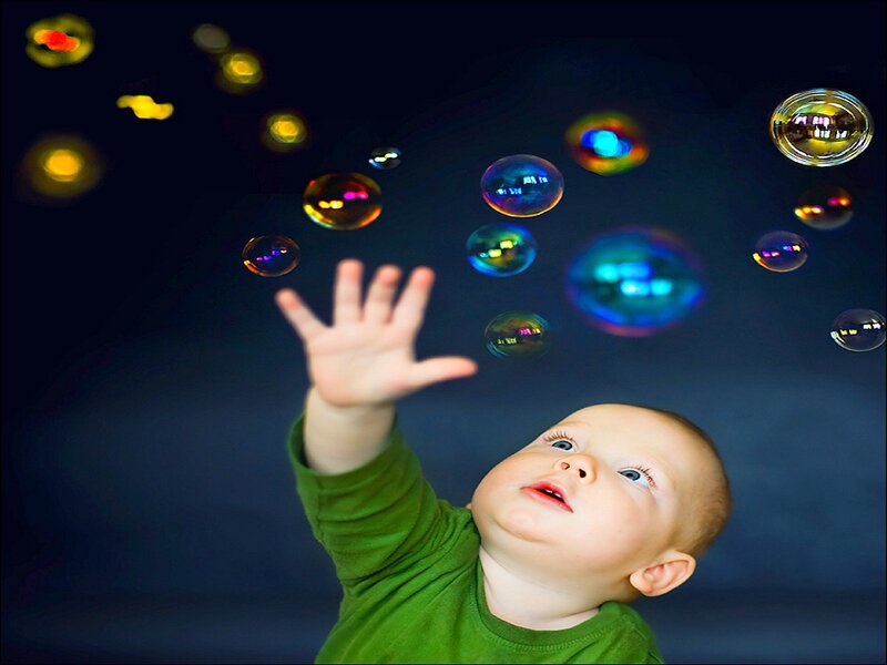 Baby Reaching for Bubbles — Blue