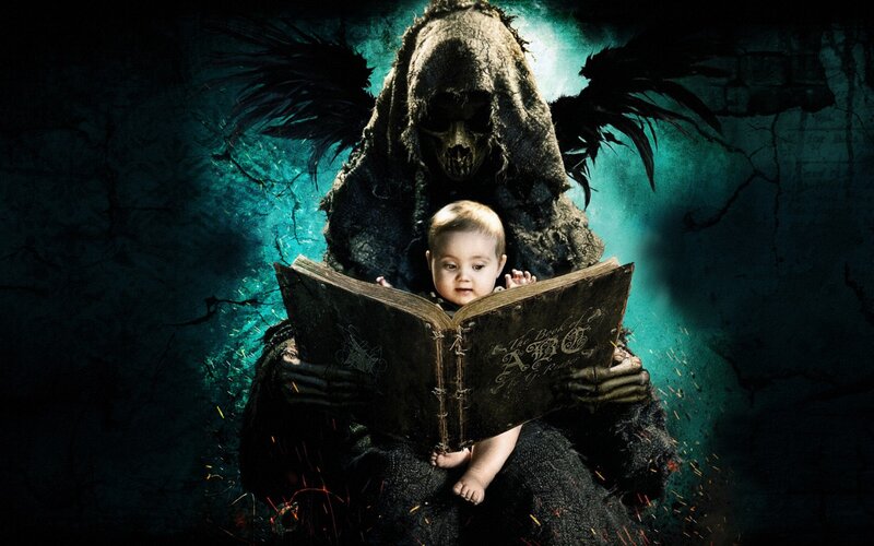 Baby Reading with Grim Reaper