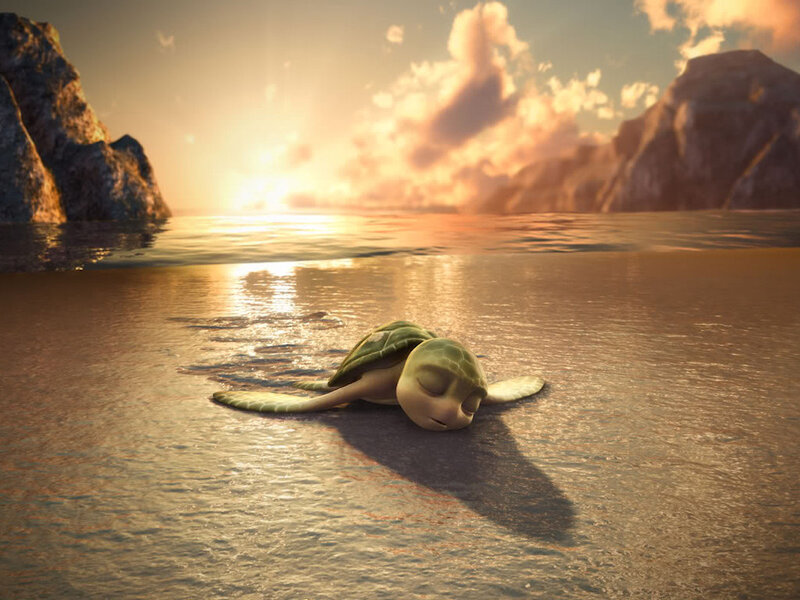 Baby Sea Turtle on Beach — Gold