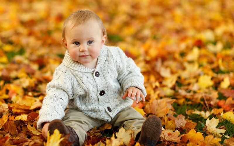 Baby Sitting in Leaves