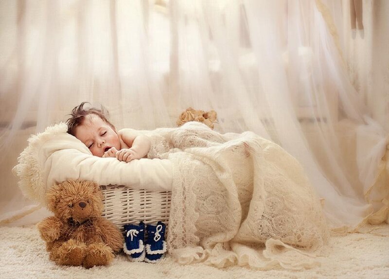 Baby Sleeping in Basket — White