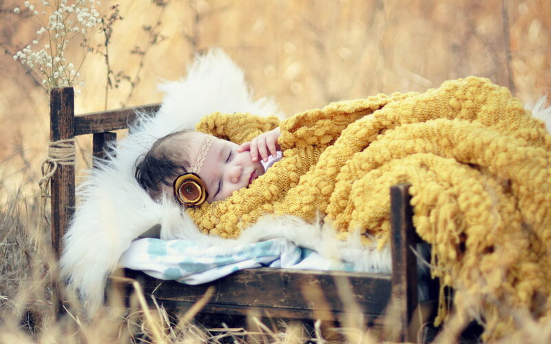 Baby Sleeping in Bed — Yellow, Serene