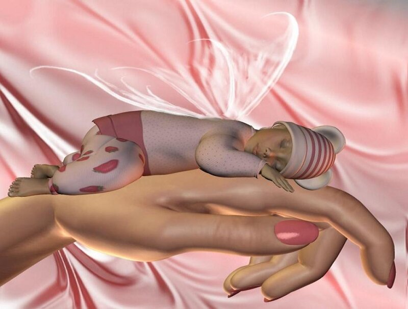 Baby Sleeping on Hand — Pink