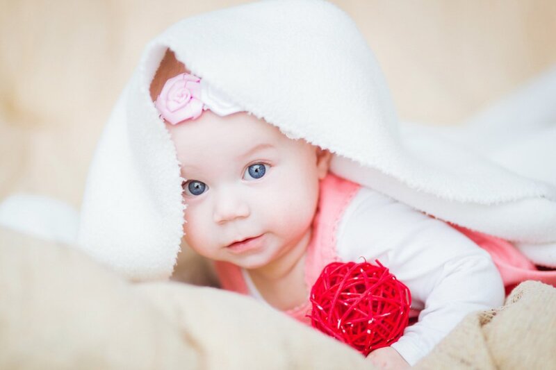 Baby under Blanket — White, Calm, Photograph