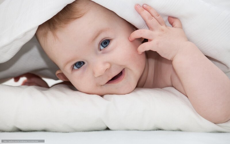 Baby under Blanket — White, Playful