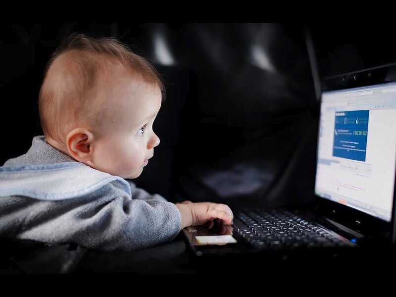 Baby Using Laptop — Black, Focused