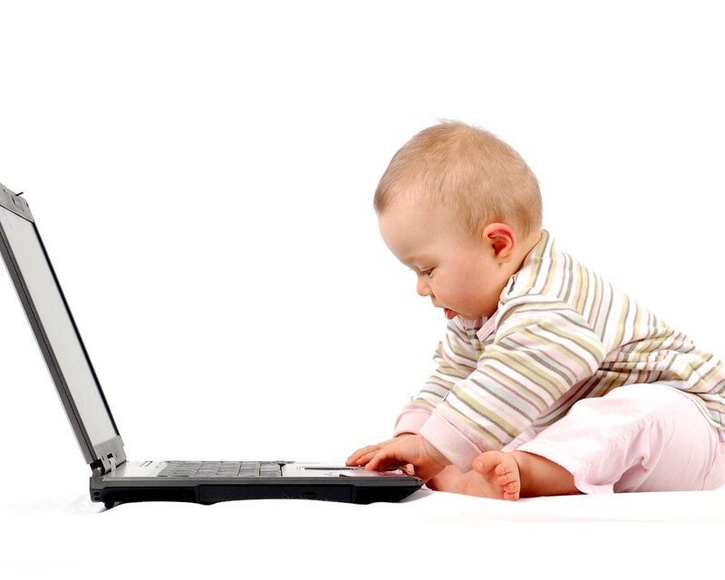 Baby Using Laptop — White