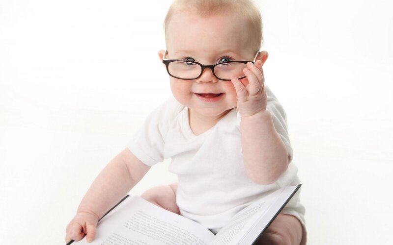 Baby Wearing Glasses — White, Playful