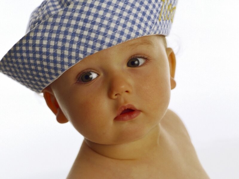 Baby Wearing Hat — Blue, Innocent