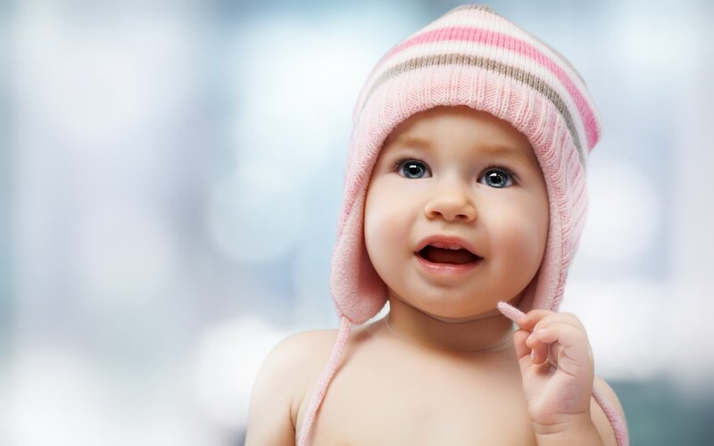 Baby Wearing Hat — Pink, Innocent, Photograph