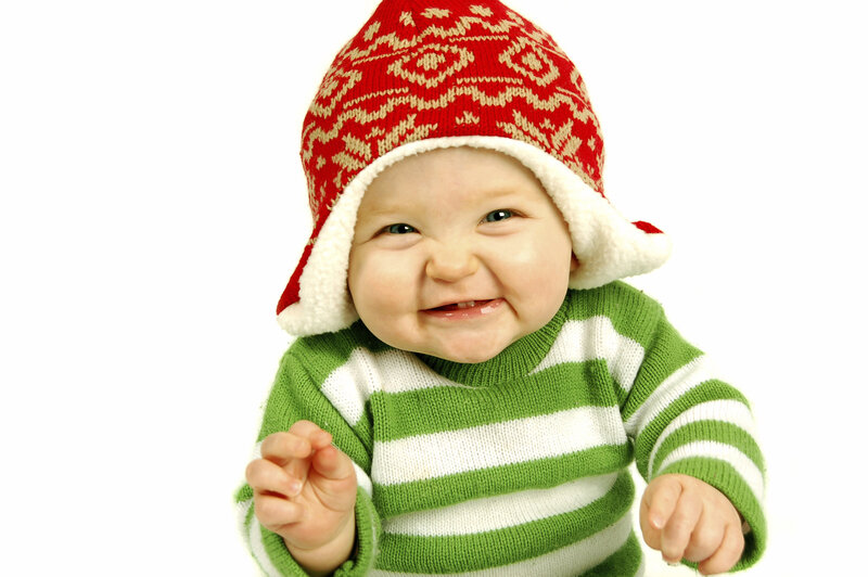 Baby Wearing Hat — Red, Happy