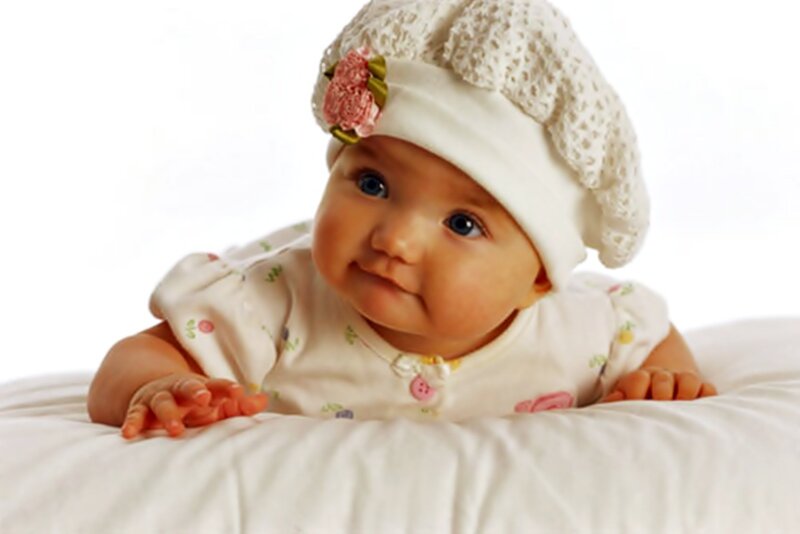 Baby Wearing Hat — White, Calm, Photograph