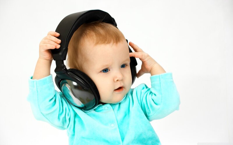 baby wearing headphones