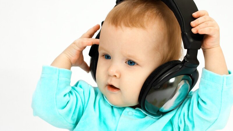 baby wearing headphones