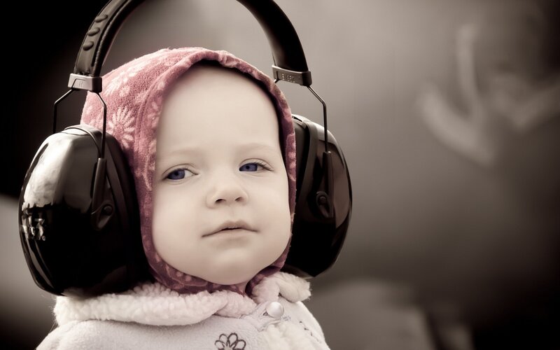 Baby wearing headphones