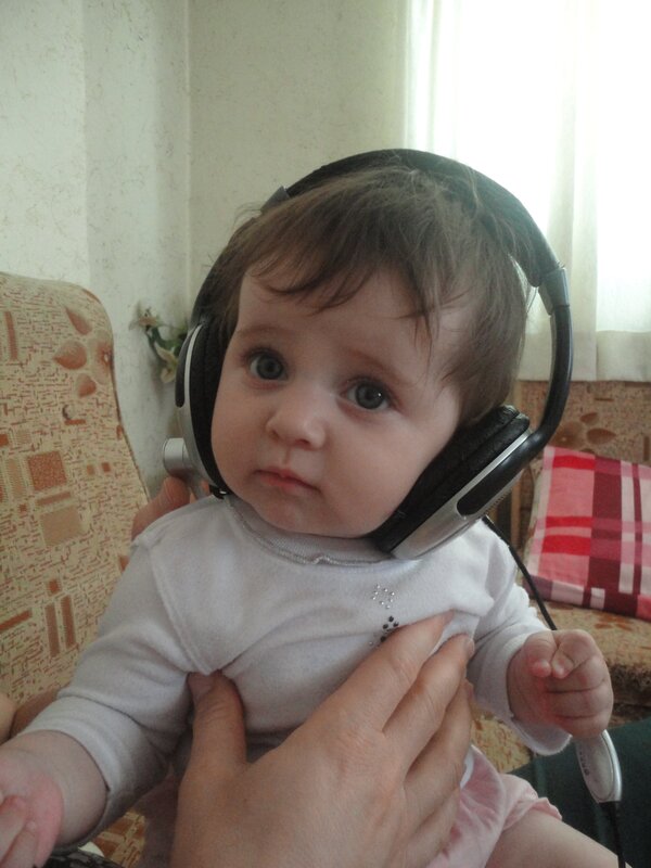Baby wearing headphones