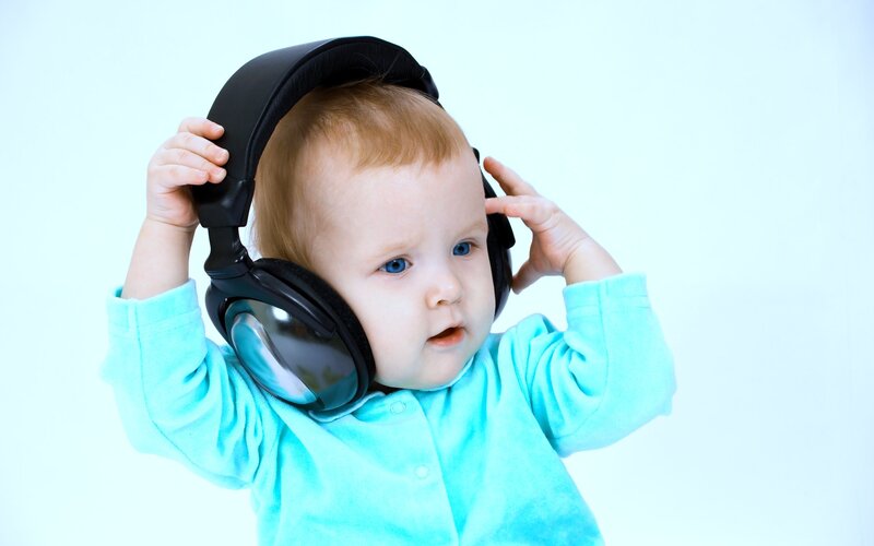 Baby Wearing Headphones — Blue