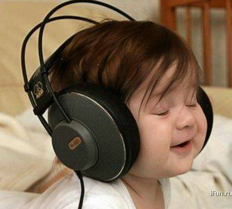 Baby Wearing Headphones — Brown