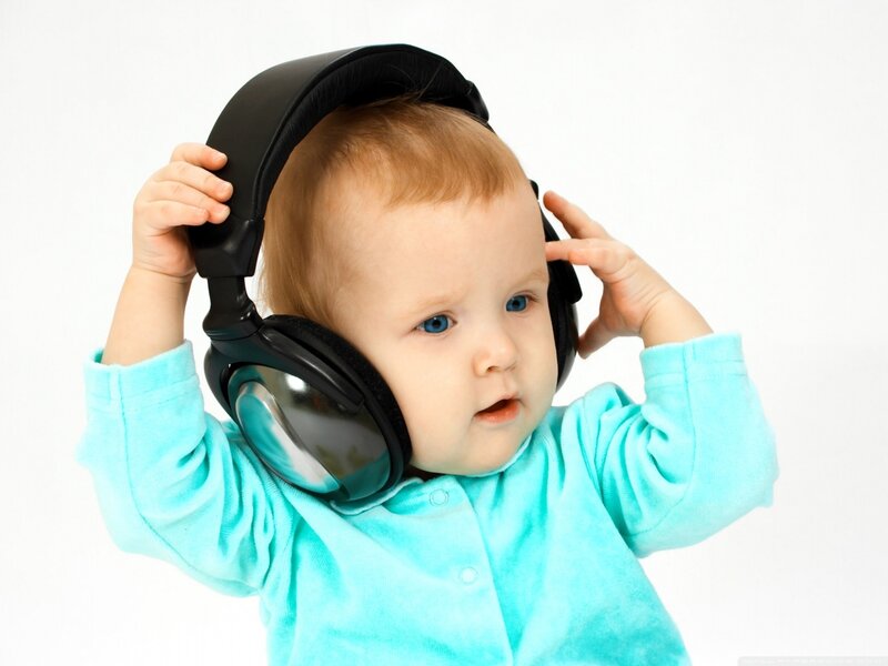Baby Wearing Headphones — White