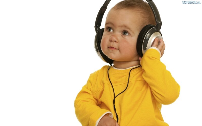 Baby Wearing Headphones — Yellow, Neutral