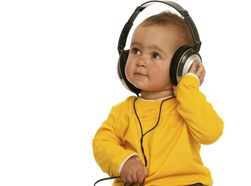 Baby Wearing Headphones — Yellow