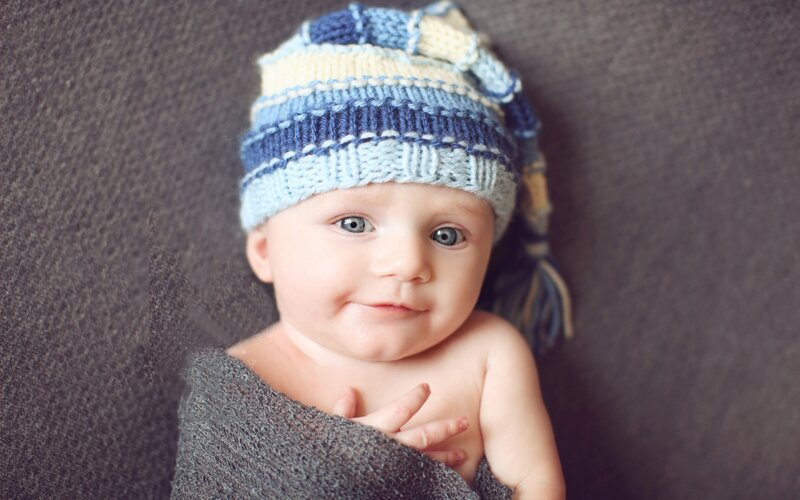 Baby Wearing Knitted Hat — Blue