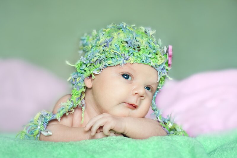 Baby Wearing Knitted Hat — Green