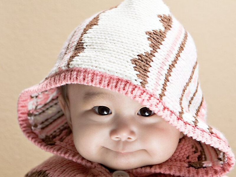 Baby Wearing Knitted Hat — Pink