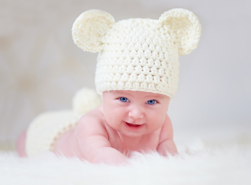Baby Wearing Knitted Hat — White