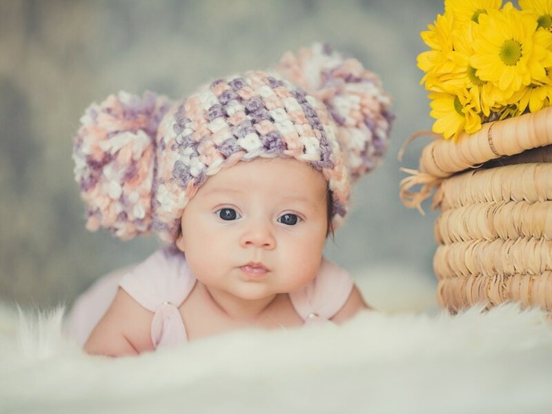 Baby Wearing Knitted Hat — Yellow