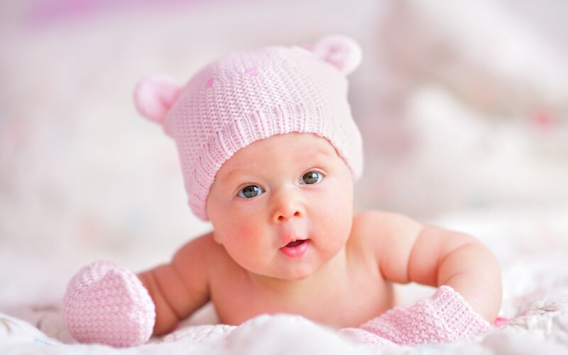 Baby Wearing Pink Hat — Calm, Photograph, Knit Hat, Blanket