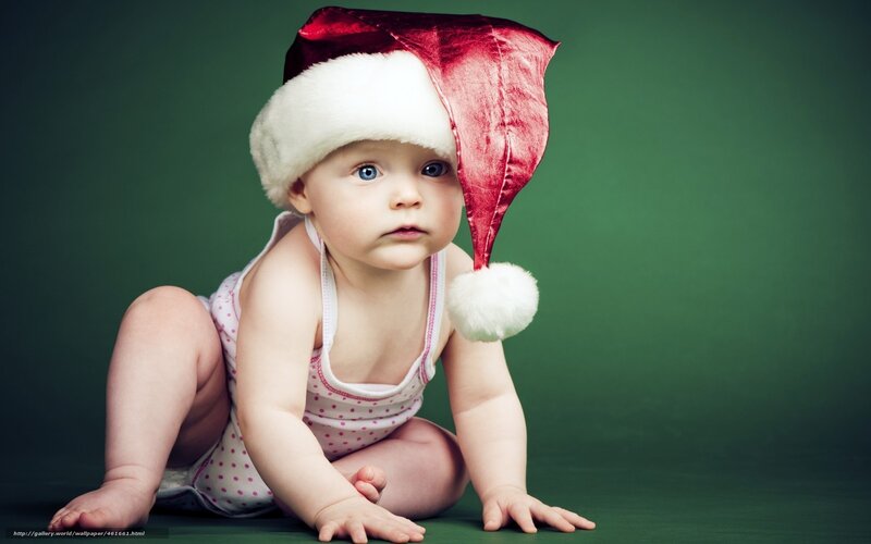 Baby Wearing Santa Hat — Green
