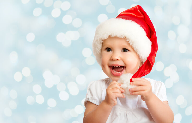 Baby Wearing Santa Hat — Red, Joyful