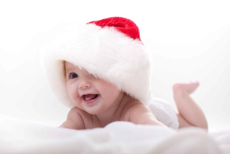 Baby Wearing Santa Hat — White